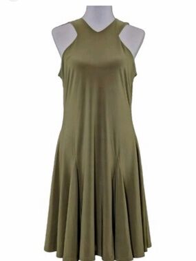 Ralph Lauren Knit Dress Sleeveless Halter Neck Jersey Fit Flare Olive size XXL